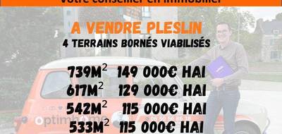 Terrain à Pleslin-Trigavou en Côtes-d'Armor (22) de 617 m² à vendre au prix de 129000€ - 1