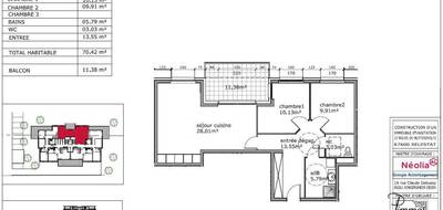 Appartement à Sélestat en Bas-Rhin (67) de 70 m² à vendre au prix de 243300€ - 2